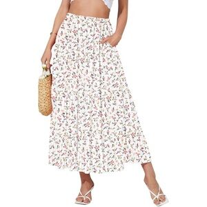 NASHALYLY High Waisted Boho Chiffon Maxi Skirt with Pockets